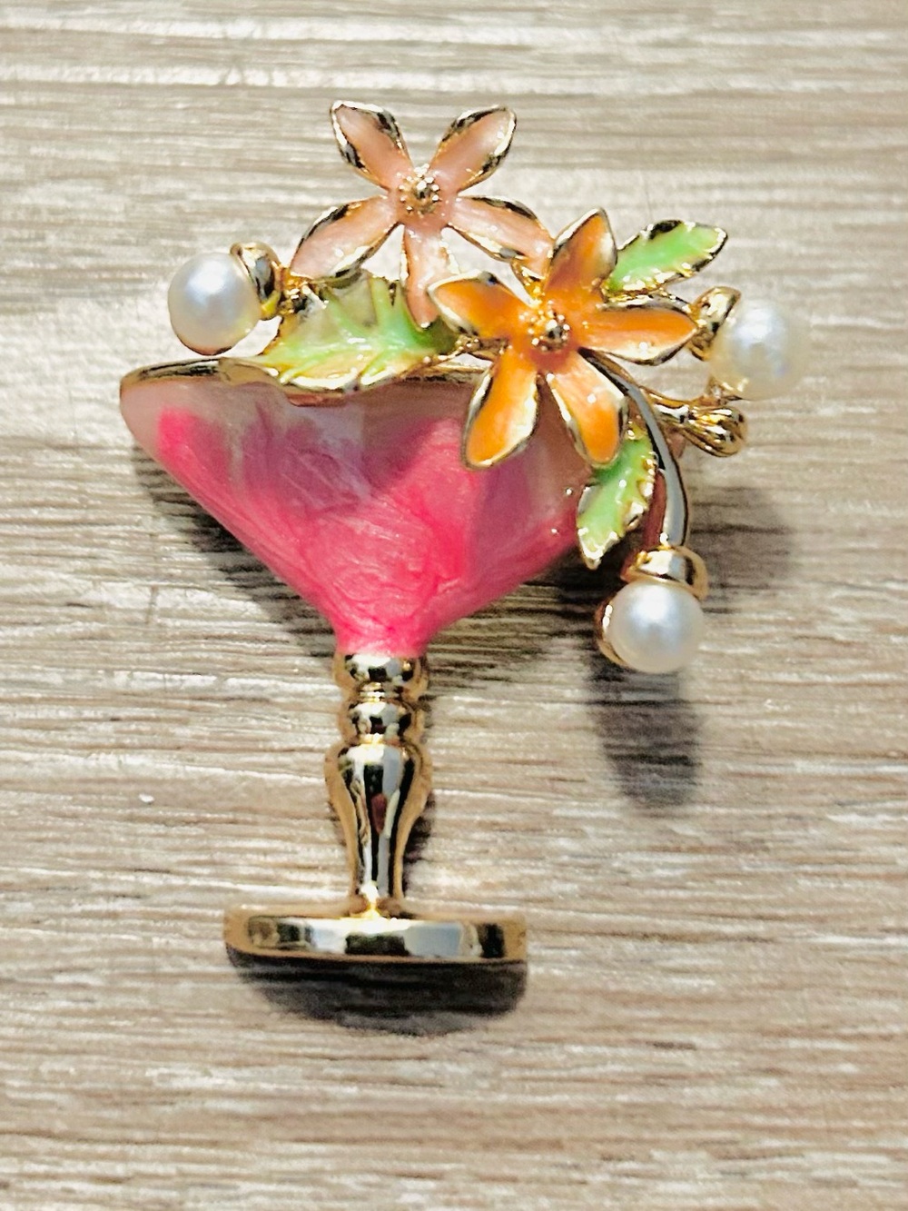 Pink Floral Cocktail Cup Brooch